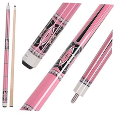 48/58 Inch Maple Cue Stick, Short Pool Cue Stick for Beginners, Pink 18 oz