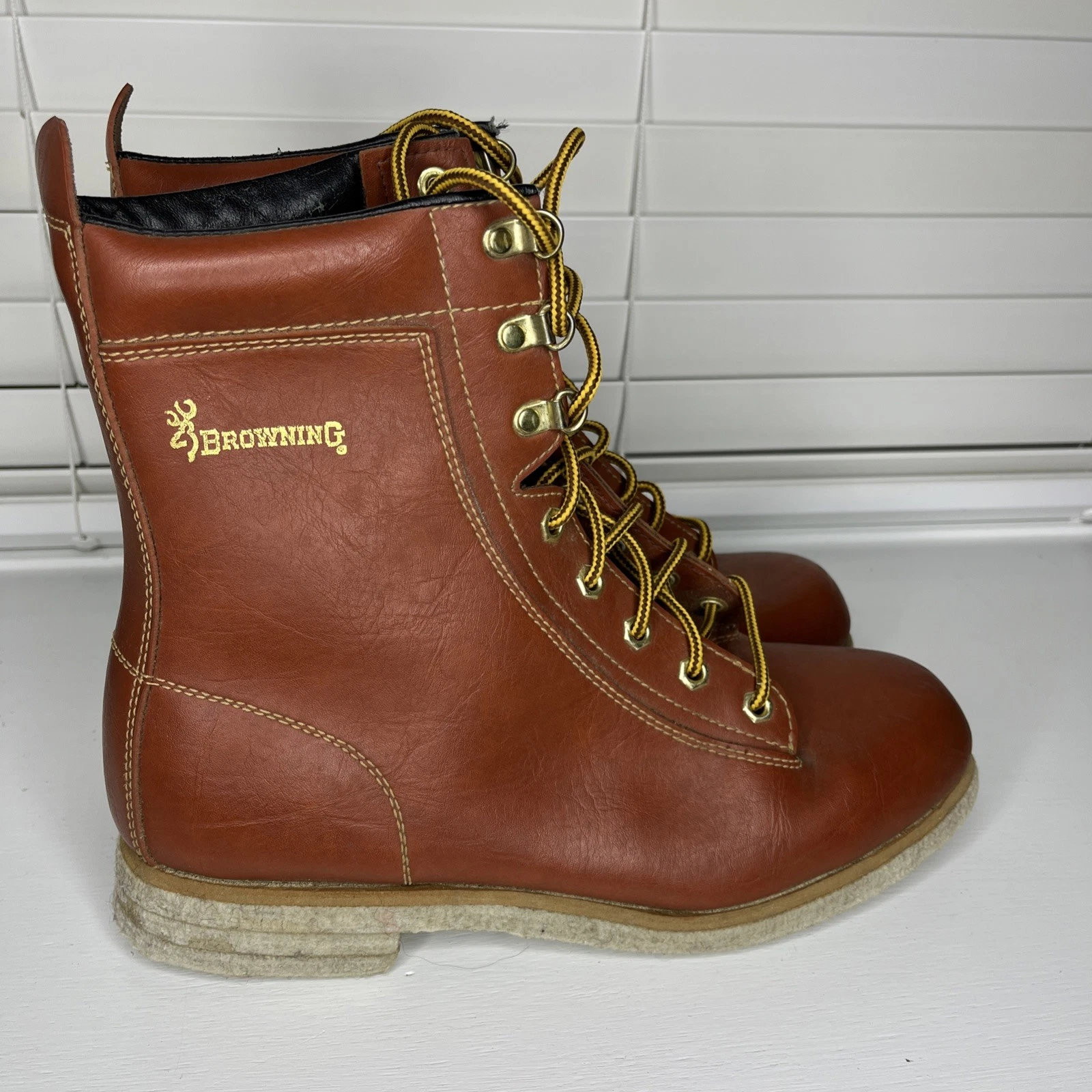 Wading Boots Brown Tan Browning Lace Up Soft Sole Round Toe Size 10 70s Vintage