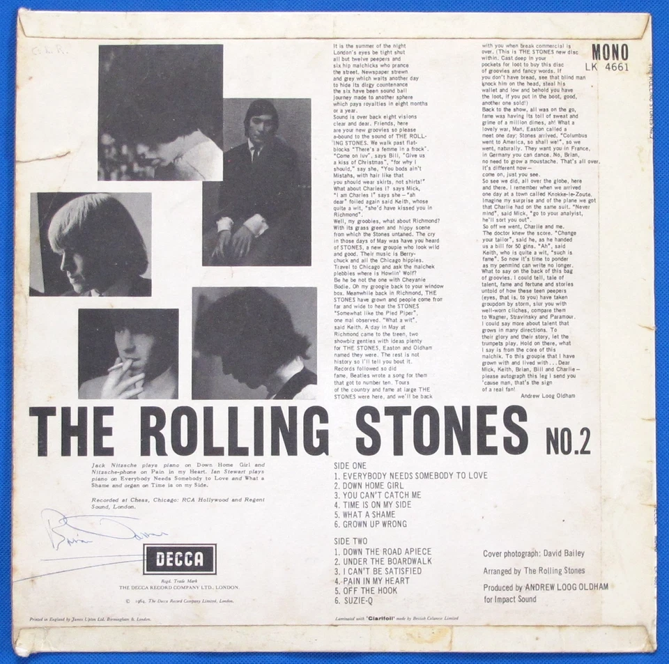 The Rolling Stones * No.2 * 1964 UK 'Mono' LP 1st Press * BRIAN JONES Signed * - Image 3 of 4
