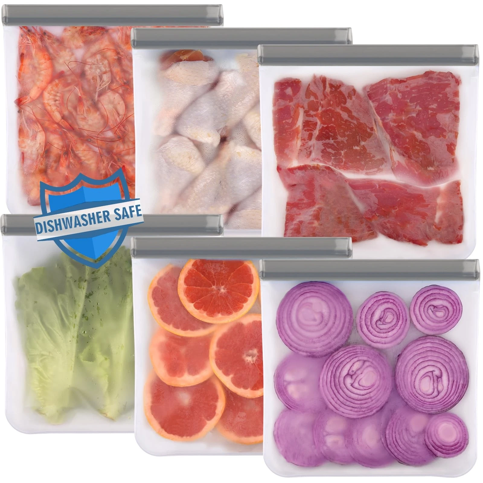 Lerine 6 Pack Reusable Gallon Freezer Bags 6 Bags, Gray
Opens in a new window or tab
