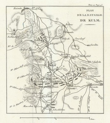Plan der Schlacht bei Kulm (Chlumec) 1813 Tschechien 1820 alte antike Karte