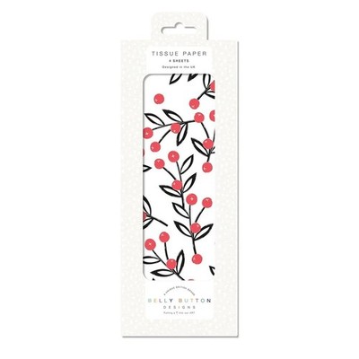 Holzschnitt Beeren Weihnachten Bauchnabel Seidenpapier 4 Blatt 50 x 75 cm
