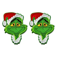 2 The Grinch Who stole Christmas Iron-on Embroidered  Patches Size 3" x  4" each