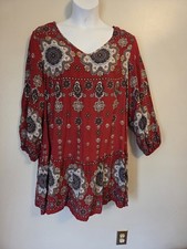 Shein Curve Red Floral Medallion Print Drop Waist Dress Hippie Boho 1XL