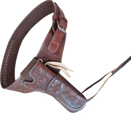 Leather Western Revolver Tooled Gun Holster Belt | eBay