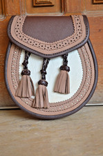 Scottish Handmade Real Brown Leather 3 tassels Kilt Sporran with Chain