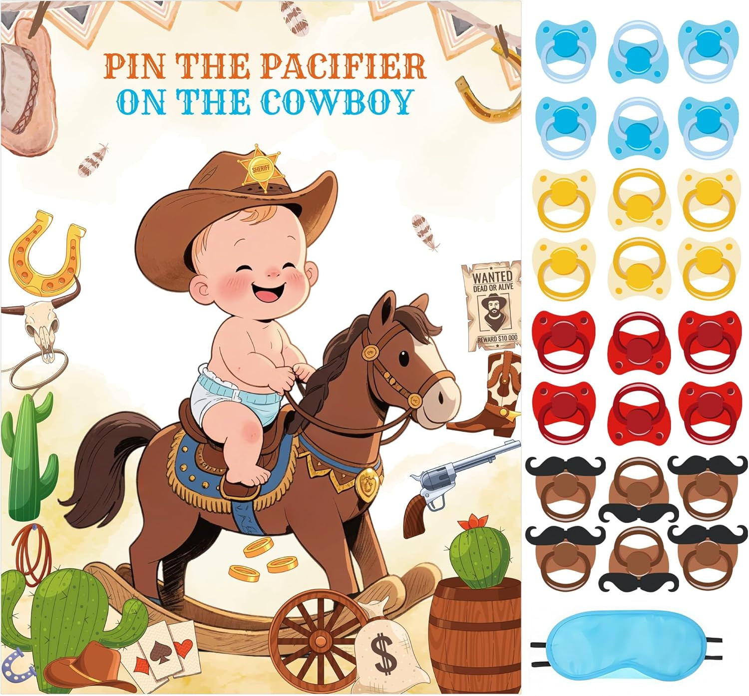 Pin the Pacifier on the Cowboy Baby Shower Game Include Large Poster 24 Pacifier