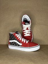 Vans SK 8 Hi Red/Black/Grey Checkered Suede Sneaker Youth Size 1Y