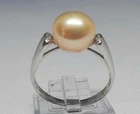 A04 - 11 mm 0.44" Creme Gold Pearl 925 Silver Ring Size 8.0 Vintage est 1970s CZ