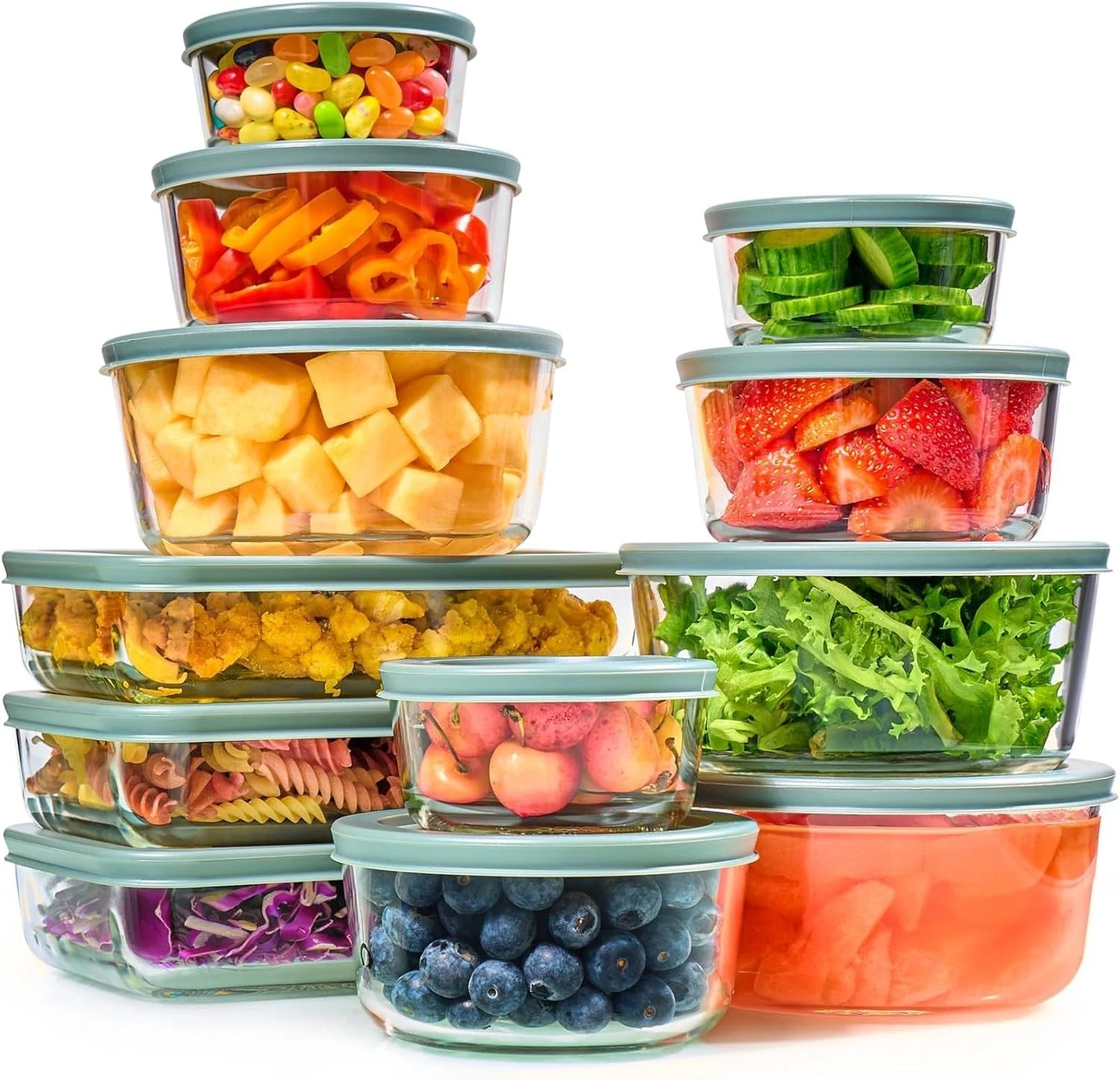24pc Leakproof Glass Meal Prep Food Storage Containers & Bowls w/Airtight Lids