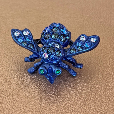 Joan Rivers Vintage Sapphire Blue Enameled & Crystal Bee Pin Brooch