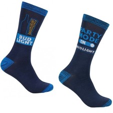 2 Pair Men  s Bud Light Logo Party Time Crew Socks Shoe Size 6-12