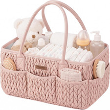 Baby Diaper Caddy Organizer, Braided Quilted Design with PU Handles