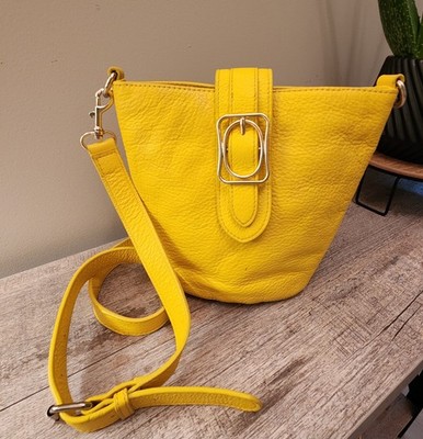 TALBOTS Yellow Leather Bucket Crossbody Bag
