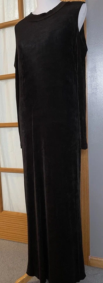 Vtg Venus Slinky Maxi Dress Women’s Sz L Brown Ribbed Cold Shoulder Cocktail - Image 3 of 4