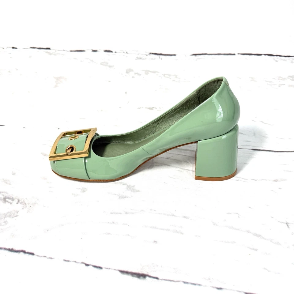 Zapatos de salón Jeffrey Campbell para mujer 6 verde hebilla tacón bloque charol Foto 4 de 4