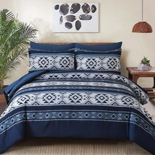 Anibedding King Size Comforter Set Navy Blue,7 Pieces Boho King, Blue