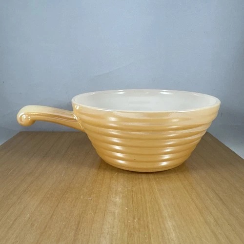 Vintage Fire King Peach Lusterware  Beehive Soup Bowl With Handle Beehive Design
