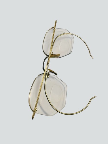 Antica montatura occhiali vintage 1/10 12K GF deco oro ottagonale mezzo bordo ornata - Foto 9 di 13