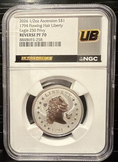 2026 Ascension 1794 Flowing Hair Liberty Eagle 1/2 Oz Silver Reverse Pf 70 NGC