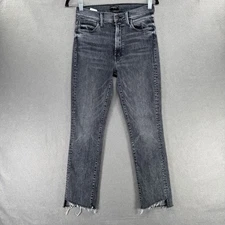 Mother The Rascal Ankle Undone Step Fray Jeans Womens Size 27 Night Garden Black