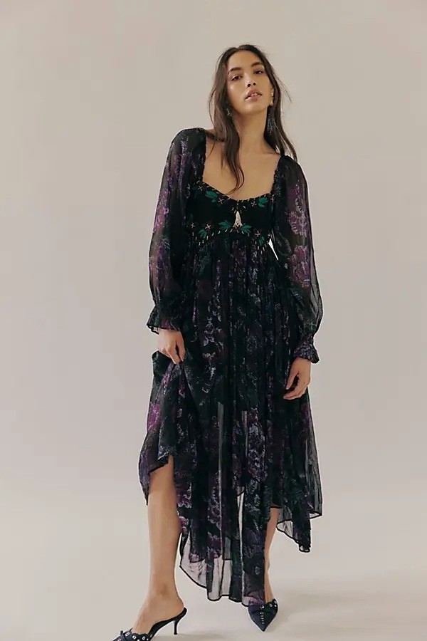 RARE NWOT Free People Timeless Tapestry Maxi Dress Small  Twilight Color Combo