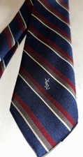 Yves Saint Laurent YSL Mens Neck Tie Vintage Monogrammed Striped Blue