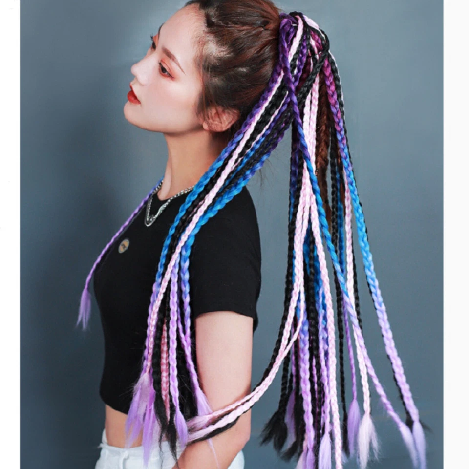 男女通用彩色辫子马尾发饰假发嘻哈朋克扭曲编织发带 — 第 2/4 张图片