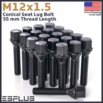 [20]M12x1.5 Black Lug Bolts 55mm Fit Chevy/Lotus/Saab/Saturn W 25-29mm Spacers