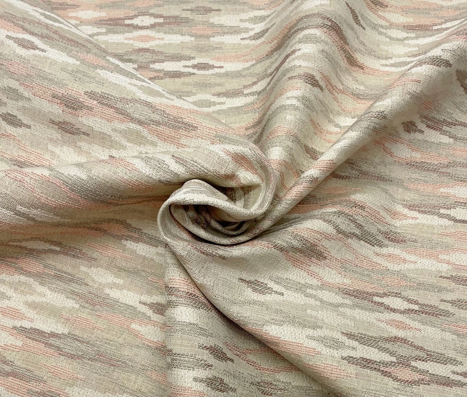 DESIGNER TAHITIAN IKAT PINK TAUPE GEO JACQUARD MULTIPURPOSE FABRIC BY YARD 57"W - Image 2 of 4