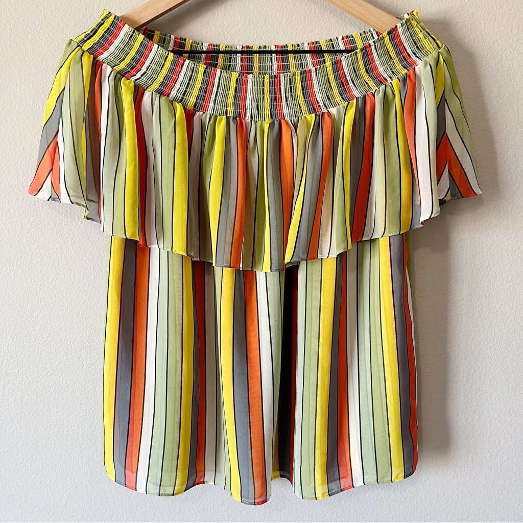 yellow striped off the shoulder top