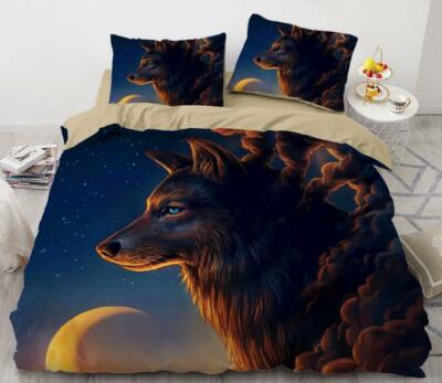 3D Moon Star Wolf ZHUA342 Bed Pillowcases Quilt Duvet Cover Set Queen King Zoe
