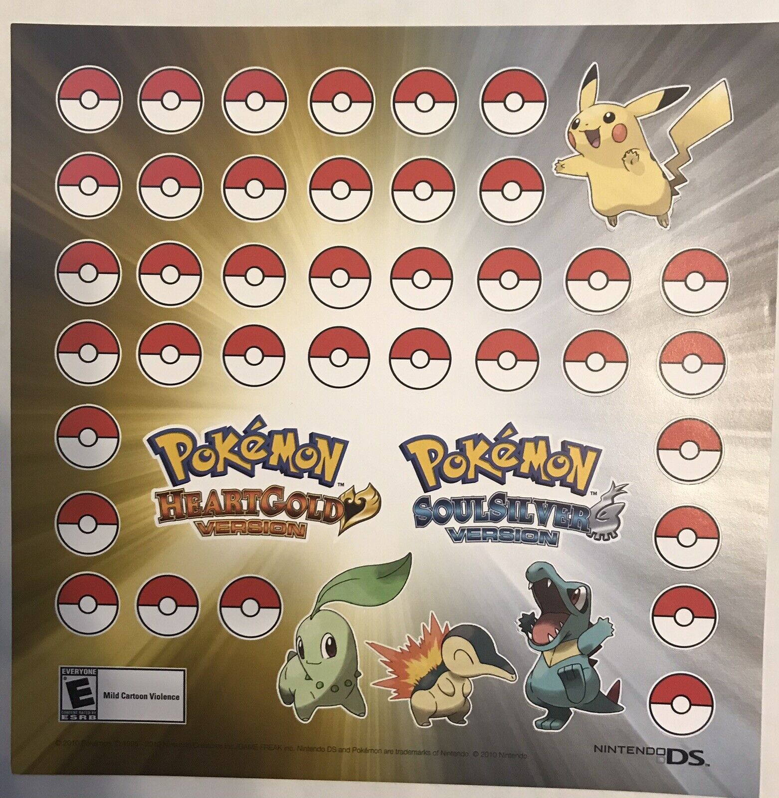 Play! Pokemon Heart Gold Soul Silver Sticker Sheet x5 2010 League Promo