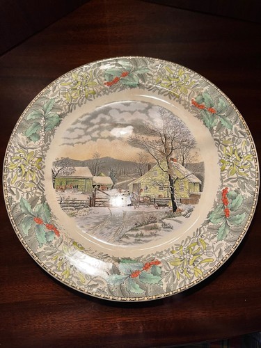 Adams, England New England Winter Scenes tranferware Christmas platter B. Altman