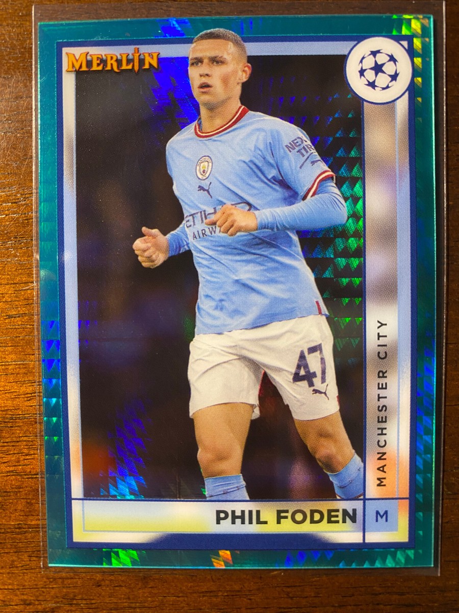 2022-23 Topps Chrome Merlin UEFA Phil Foden #93 Aqua Prism