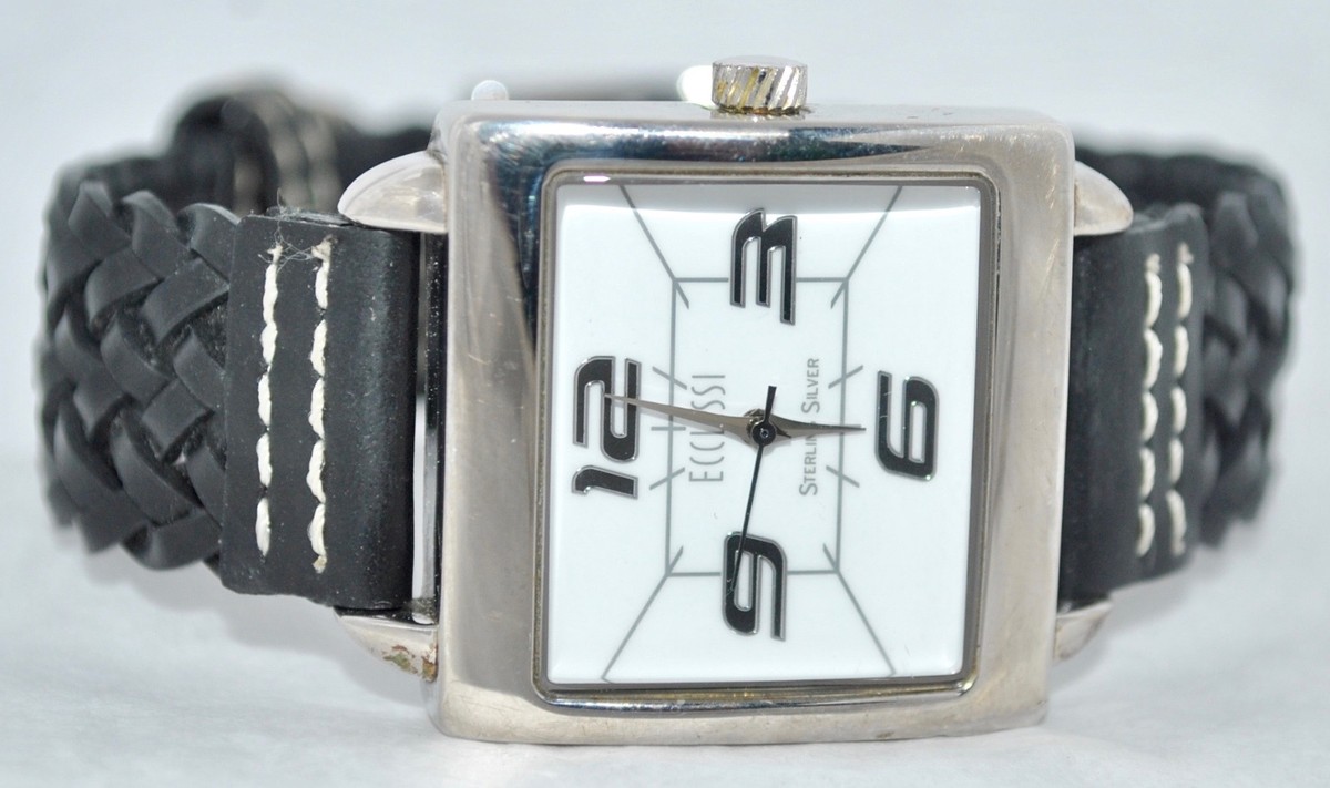 Ecclissi White Braided Leather Watch with Square Silver Case Ecclissi Silver Leather Watch - Etsy main image 2