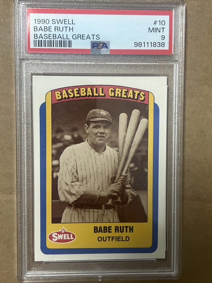 VERY RARE 1990 SWELL BABE RUTH BASEBALL GREATS #10 GRADED PSA 9 POP 6 W 2 HIGHER - Image 4 of 4