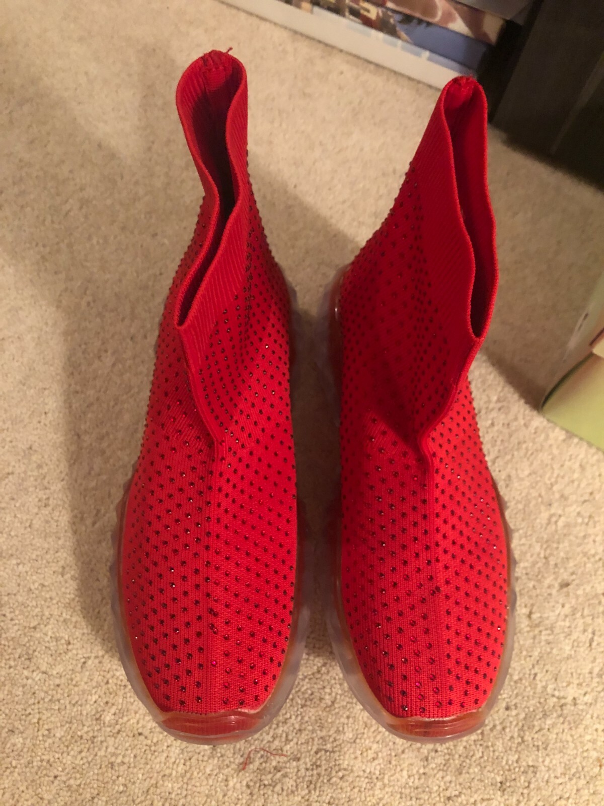 SAOLA Stivali donna rosso calzino grosso suola trasparente UK6