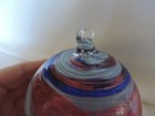 Hand Blown German Art Glass Ball Pink with Blue & White Splotched Swirl Design — photo 5