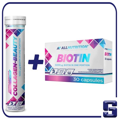 Allnutrition Biotin & Collagen Set 30 Kapseln Biotin 20 Brausetabletten Kollagen