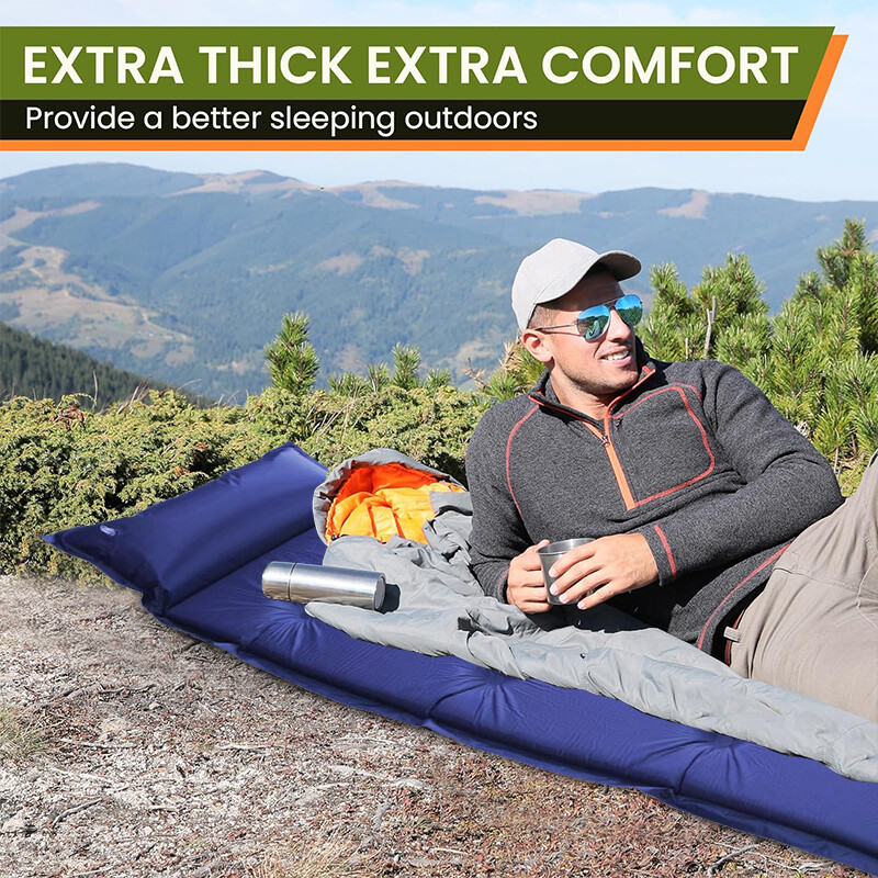 Inflatable Mat Camping Sleeping Self Inflating Mattress Bed Air Pillow