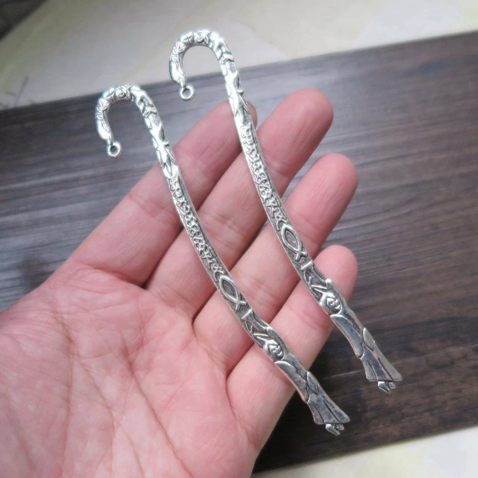 5 Stück Antik Tibetisch Silber Mit Öse Metall Lesezeichen - Frau 12cm