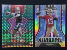 2022 Mosaic Green Mosaic Prizm Brock Purdy RC plus 2023 Brock Purdy Airborne 
