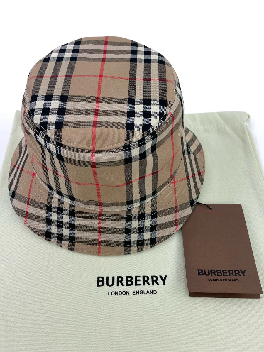 New Burberry London Nova Check Bucket Hat Head Cap Beige Size L | eBay