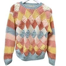 SWEATER BEE Vintage Womens Sweater Small Oversized Pastel Pink Knit Pullover