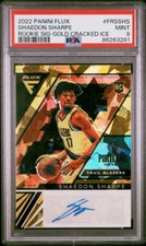 2022 FLUX ROOKIE SIGNATURES SHAEDON SHARPE GOLD CRACKED ICE AUTO /10 PSA 9 POP 1