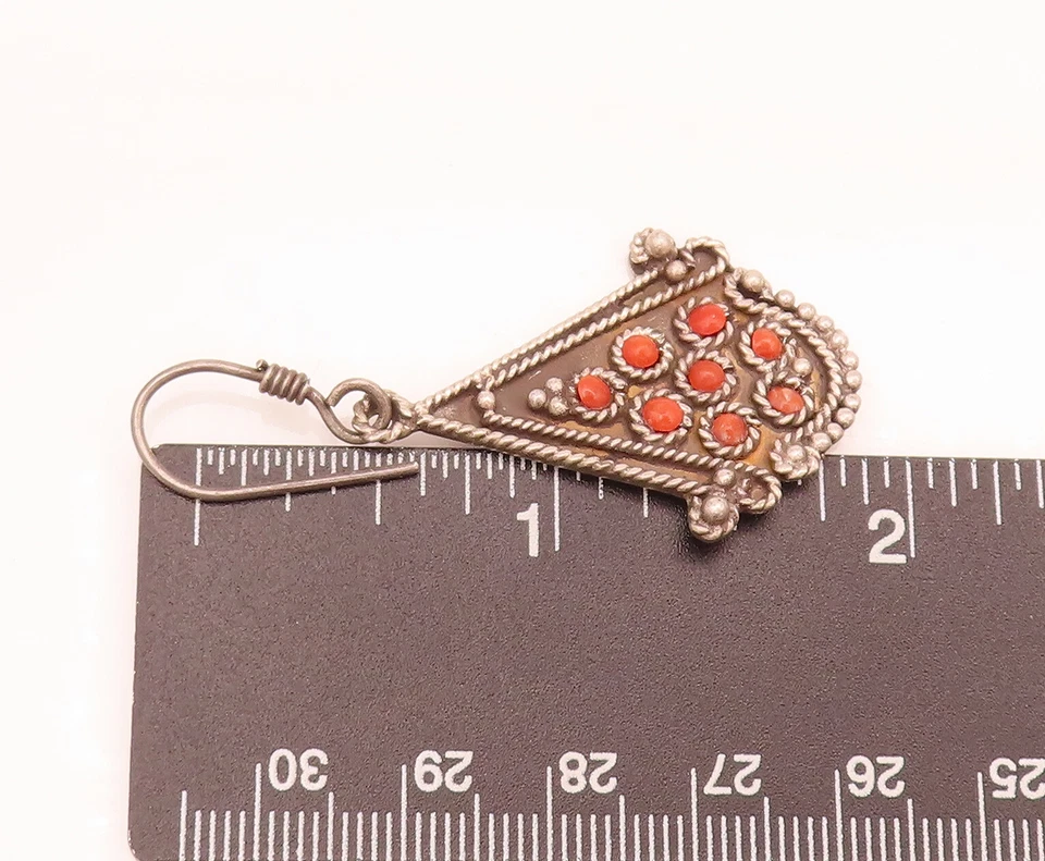 925 Silver Vintage Twisted Rope And Coral Chandelier Earrings EG12432 - Image 4 of 4