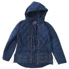 Tommy Hilfiger Ladies' Hooded Quilted Jacket Full Zip  Front Zip Pockets Navy L