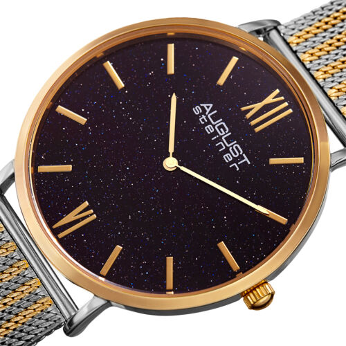 Men's August Steiner AS8218TTG Blue Sandstone Dial Mesh Bracelet Quartz Watch - Picture 2 of 4