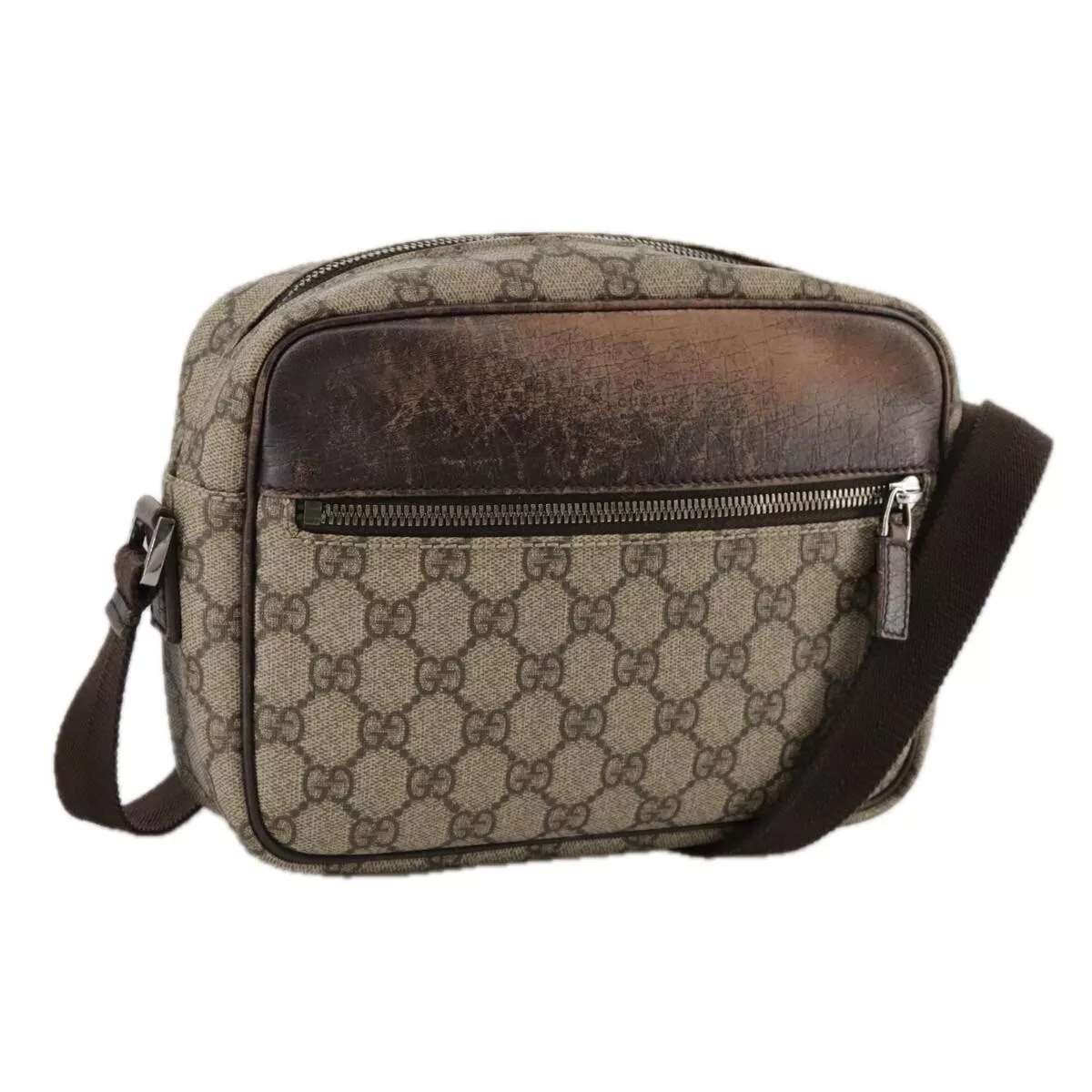 Sac à bandoulière GUCCI GG Supreme PVC cuir beige 114291 authentique 109438